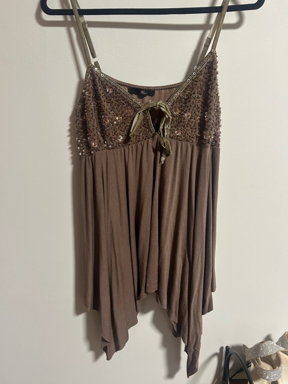 Embellished Brown Spaghetti Strap Top